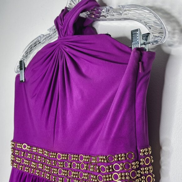 Laundry by Shelli Segal Purple Halter Dress with Embellished Waist - Size 8 - Picture 4 of 7